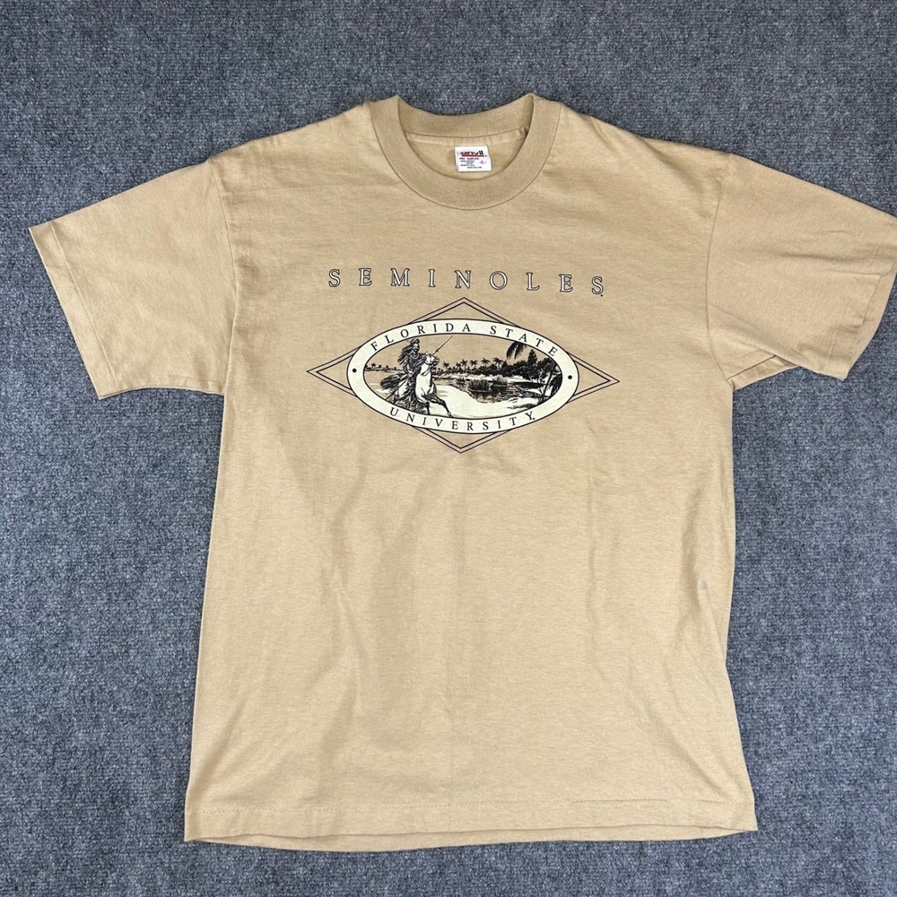 Vintage Anvil Florida State University Seminoles T-Shirt Tan Large Made in USA